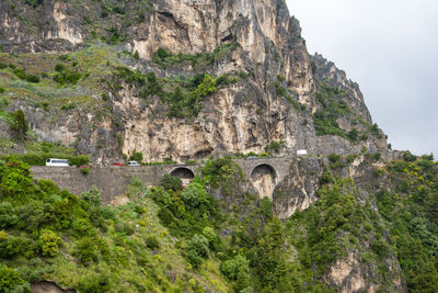 Low angle view of rock formations