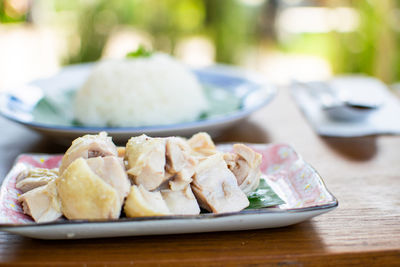 Close-up of food in plate on table