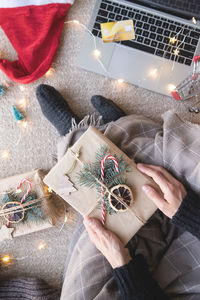 High angle view of christmas decoration