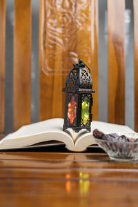 Close-up of open book on table