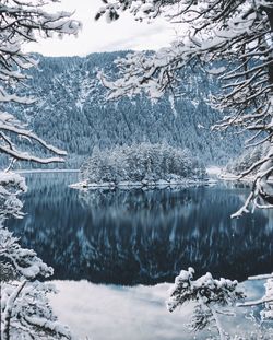 Scenic view of frozen lake against mountain