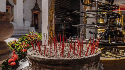 Traditional temple against building