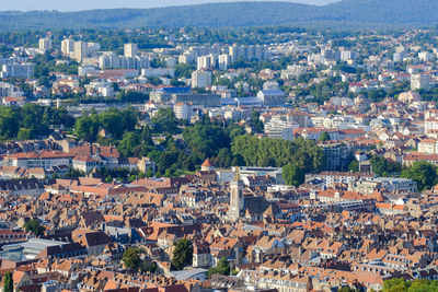 High angle view of buildings in city