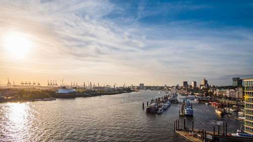 Scenic view of hamburg and the river elbe against sky