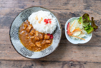 High angle view of food in plate on table