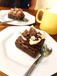 High angle view of dessert in plate on table