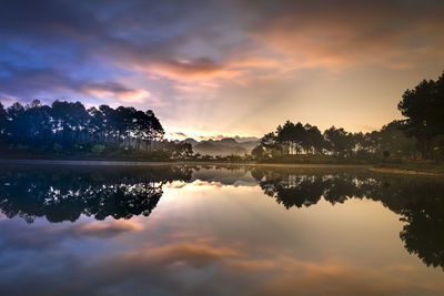 Scenic view of lake against sky during sunset