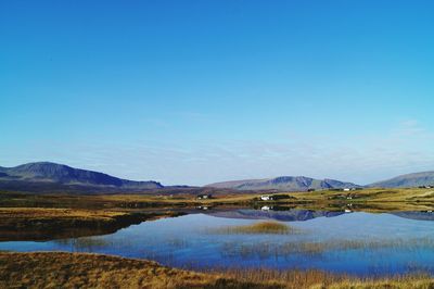 Scenic view of lake against blue sky