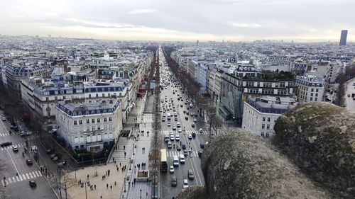 High angle view of road amidst buildings in city