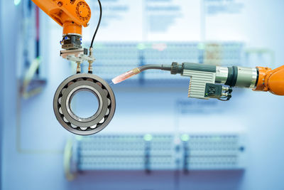 Close-up of machine part in factory