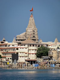 View of dwarkadheesh temple and gomatighat in dwarka, india.