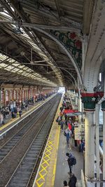 High angle view of people on railroad station