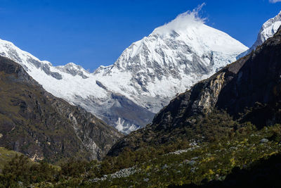 Scenic view of snowcapped mountains against sky