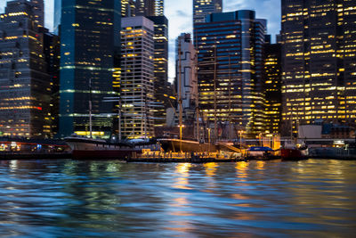 City lit up at dusk