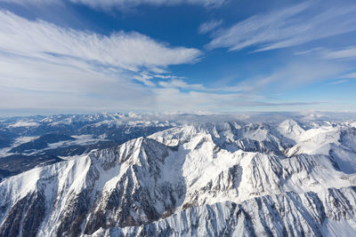 Spectacular view of mountain ranges from above. mountain background. austrian alps