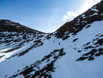 Scenic view of snow covered mountains against sky