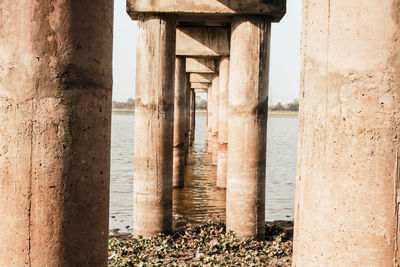 View of  river bridge under construction  structure on beach