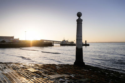 Scenic view of sea against clear sky during sunset