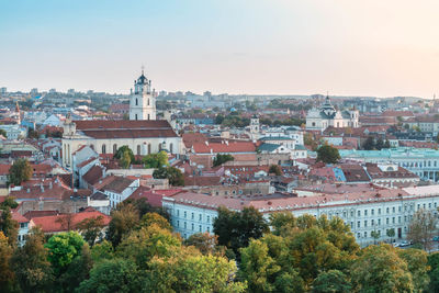 High angle view of townscape against sky