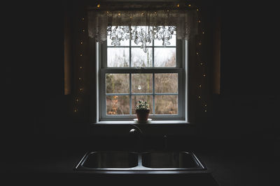 Glass window in a kitchen in winter