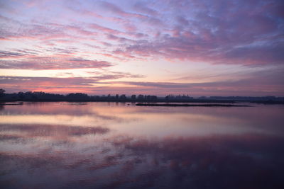 Scenic view of lake against sky at sunset