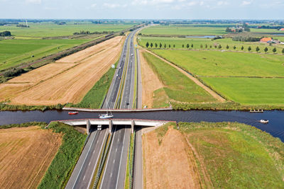 Aerial from leppa aquaduct in friesland the netherlands