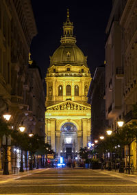 View of illuminated buildings at night