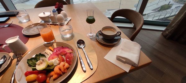 High angle view of food on table