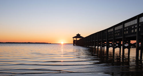 Scenic view of sea against clear sky during sunset