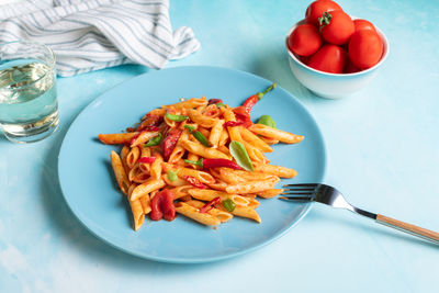 High angle view of food in plate on table