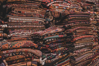 Full frame shot of textiles for sale at store