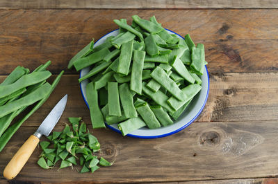 High angle view of chopped vegetables on table