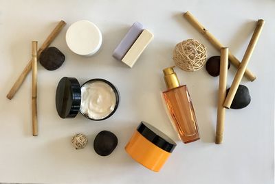 High angle view of breakfast on table