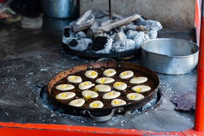 Thai castella cake, thai traditional baking by using brazier