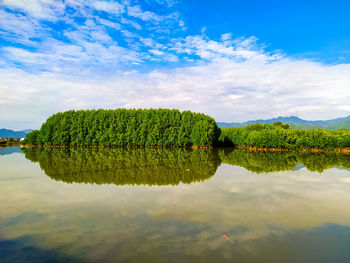 Scenic view of lake against sky