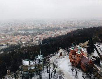 High angle view of townscape against sky during winter