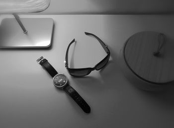 Directly above shot of eyeglasses on table