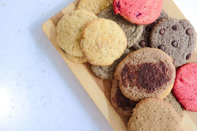 High angle view of cookies on table