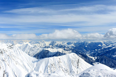 Scenic view of snowcapped mountains against sky