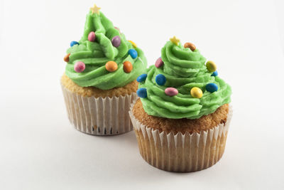 Close-up of cupcakes against white background