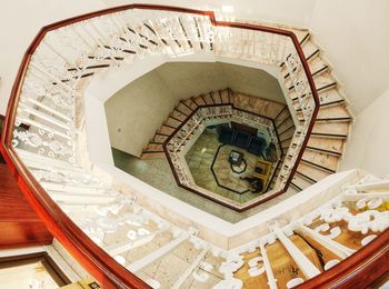 High angle view of spiral stairs