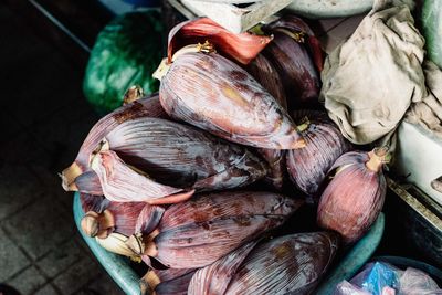 High angle view of vegetables for sale in market