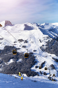 Aerial view of snowcapped mountains against sky
