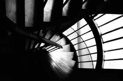 Low angle view of spiral staircase in building