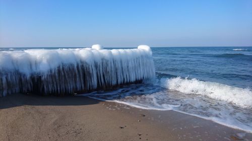 Scenic view of sea against clear sky