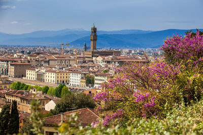 View of the beautiful city of florence from the giardino delle rose in an early spring day