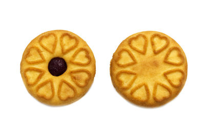 High angle view of bread on white background