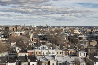 High angle view of townscape against sky