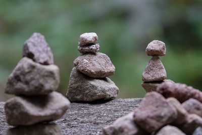 Close-up of stone stack on rock