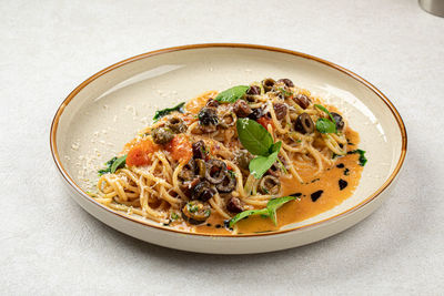 Close-up of food in plate on table